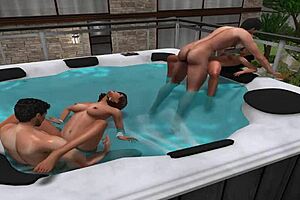 Hot couples in cartoon characters playing wild foursome fun