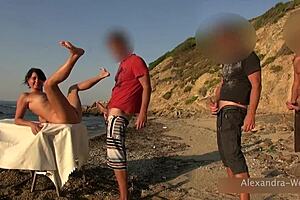 We take MILF on the beach and pound her hairy pussy