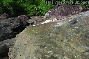 Public sex with a naked blonde on the beach: Full movie of rough fucking