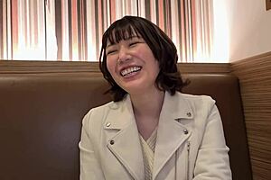 Japanese wife masturbates to pleasure after her husband leaves to use the restroom