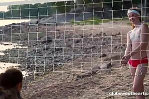 Beach volleyball bitches and horny muscular females showing big boobed bodies