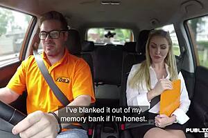 Street-kissing a thick-titted and curvaceous milf in a car