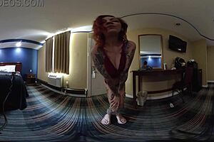 Scarlett Storm performing strip tease in the shower using VR reality