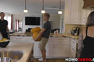My stepbrother and his girlfriend acting in gay porn on Halloween – taboo gay scene