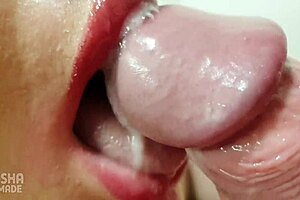 Close up video of an amateur babe swallowing creamy cum