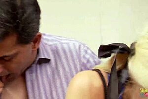 Two blonde babes in police uniforms ride his hard cock together