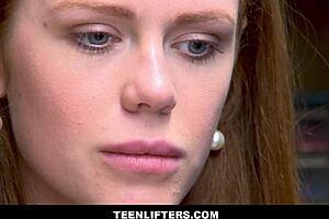 Cute redhead ella hughes gets caught shoplifting, searched and fucked by security