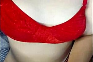 Amateur Blonde Moans Hot in Red Lingerie Facial