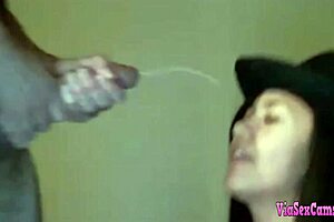 Cosplay amateur couple on webcam delivering a wild blowjob to cumshot finish.