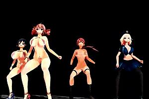 Four Girls Dancing With Big Tits