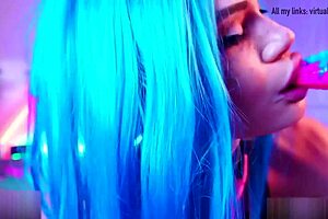 Jinx Aggressively Sucks Tight Anime Toy in Costume, Exposing Wet Pussy