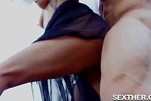 Penelope Stone blows cock and fucks outdoors