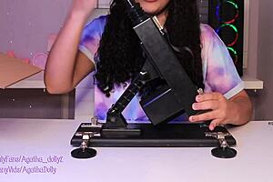 Agatha dolly unboxes intense sex machine in doggy style