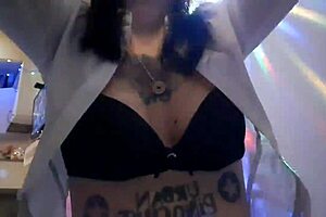 Dominatrix Nika seduces with natural tits in black bra for jerk off instructions 😏