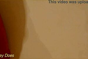 wife teases in amazing red lingerie, hinting at wild fantasies