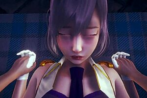 Anime navy girl in cosplay gets hardcore anal hentai action with big boobs