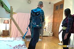 sofia lee and aaeysha are sharing thomas j's big cock in a horny group session with handcuffs and blowjobs.