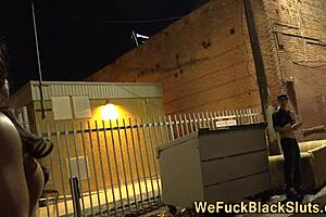 ebony babe smokes pole while getting hardcore facial from big cock