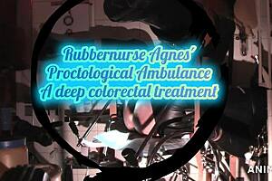 Rubbernurse Agnes In Heavy Rubber Clinic Red Gown Delivers Intense Pegging To Patient