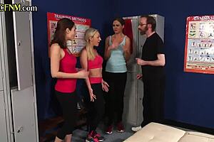 Cfnm locker room hj by femdom ladies for lucky dude. I was so exicted!