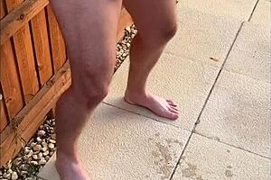 Public Outdoor Masturbation with Toys Triggers Squirting on Cock and Tits