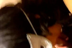 Masked amateur gives blowjob and receives cumshot on tits