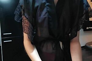 Caliiie Cooking and Stripping in Kitchen