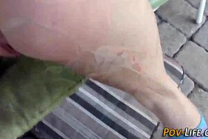 petite amateur babe sucks cock in pov outdoor