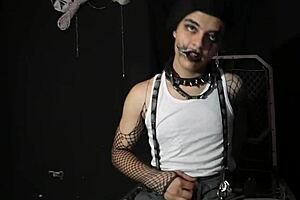 Caprino features a hot gay riding a two headed dildo