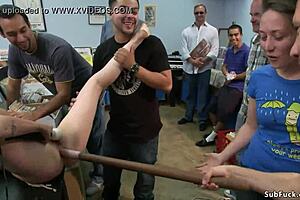 Bound babe getting dp banged in that public shop!