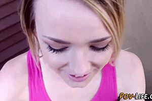 petite amateur babe sucks cock in pov outdoor