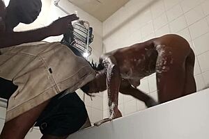 Big black booty MILF gets wet and wild in the shower