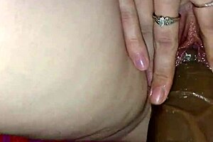 my gf feels deep emotions while using big dildo on herself, her friend watches intently.