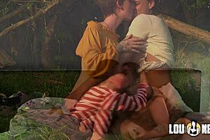 Lou Nesbit Lia Louise kissing passionately in German lesbian video