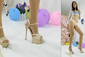 asian dancer teasing in tight pantyhose and cute panties