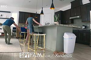 SpyFam step bro catches redhead step sister masturbating in sneaky doggystyle action.