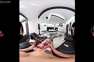 A blonde teen's tattooed workout is captured on vr porn video