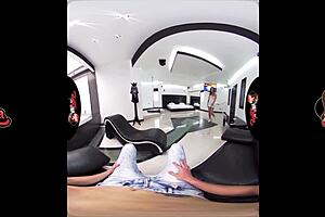 A blonde teen's tattooed workout is captured on vr porn video