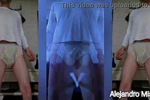 personal view of mature man loving nylon panties to flaunt his bulge