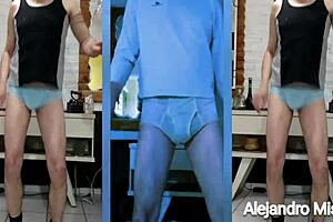 personal view of mature man loving nylon panties to flaunt his bulge