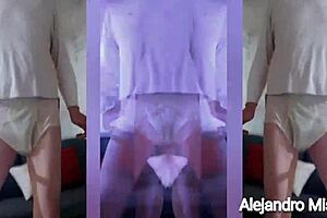 personal view of mature man loving nylon panties to flaunt his bulge