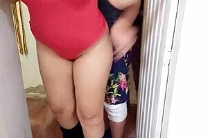 Horny stepsister masturbates alone with shaved pussy. Stepbrother jerks off and massages her during instructions.