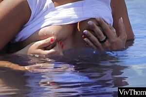 Lesbian masturbation with a hot brunette: Surfing and sex