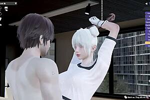 She rides him in cowgirl position, fucking wildly.