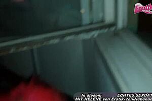 Public banging by the window with an amateur couple and raw girlfriend.