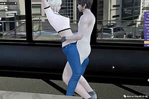 She rides him in cowgirl position, fucking wildly.