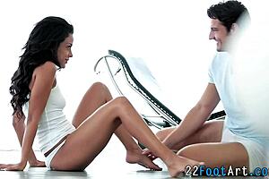 This hot babe got her feet spunked on after a footjob.