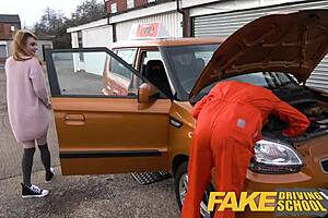 Redhead Minx Squirts on Mechanic's Big Black Cock in Fake Driving School