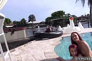 Hot teen cheerleaders share taboo threesome in pov