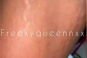 Ebony girl bent over in bathroom for doggystyle with best friend, reaching orgasm and cumshot.